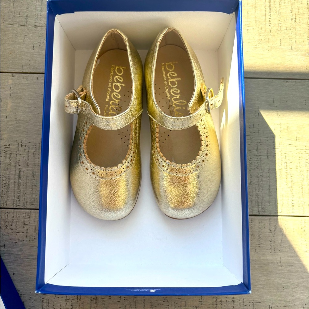 Gold Mary Janes with Detail